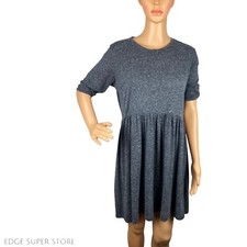 ASOS Dark Gray Short Sleeve Jersey Flare A Line Crew Neck Dress US Size 6