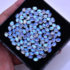 25 Pcs Natural Blue Fire Moonstone 7x5mm Untreated Oval Cabochon Gemstones Lot