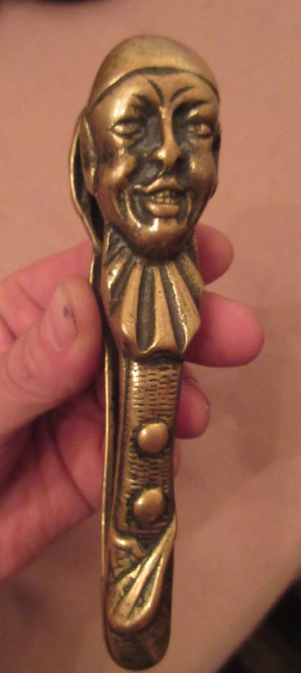 antique 1800's solid heavy bronze figural clown jester nut nutcracker brass  - Image 2 of 4