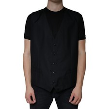 DOLCE & GABBANA Vest Black Wool Waistcoat Dress Formal Men IT60/US50/3XL 800usd