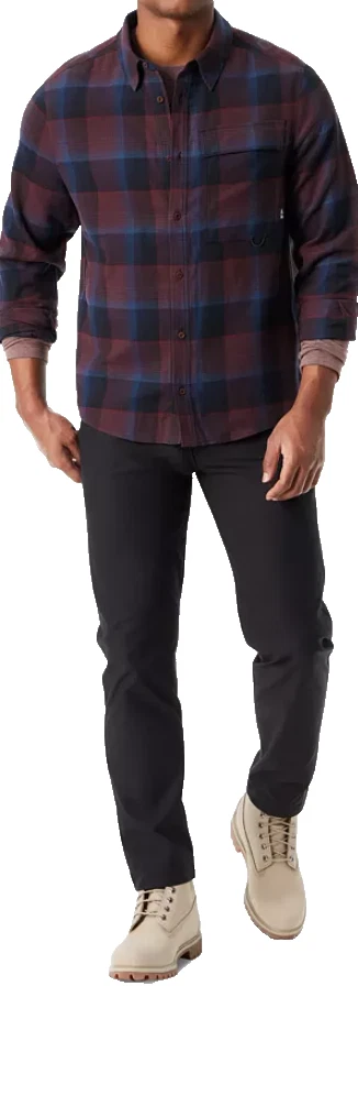 Bass Outdoor Men's Classic Fit Plaid Stretch Flannel Shirt | Fudge | Large