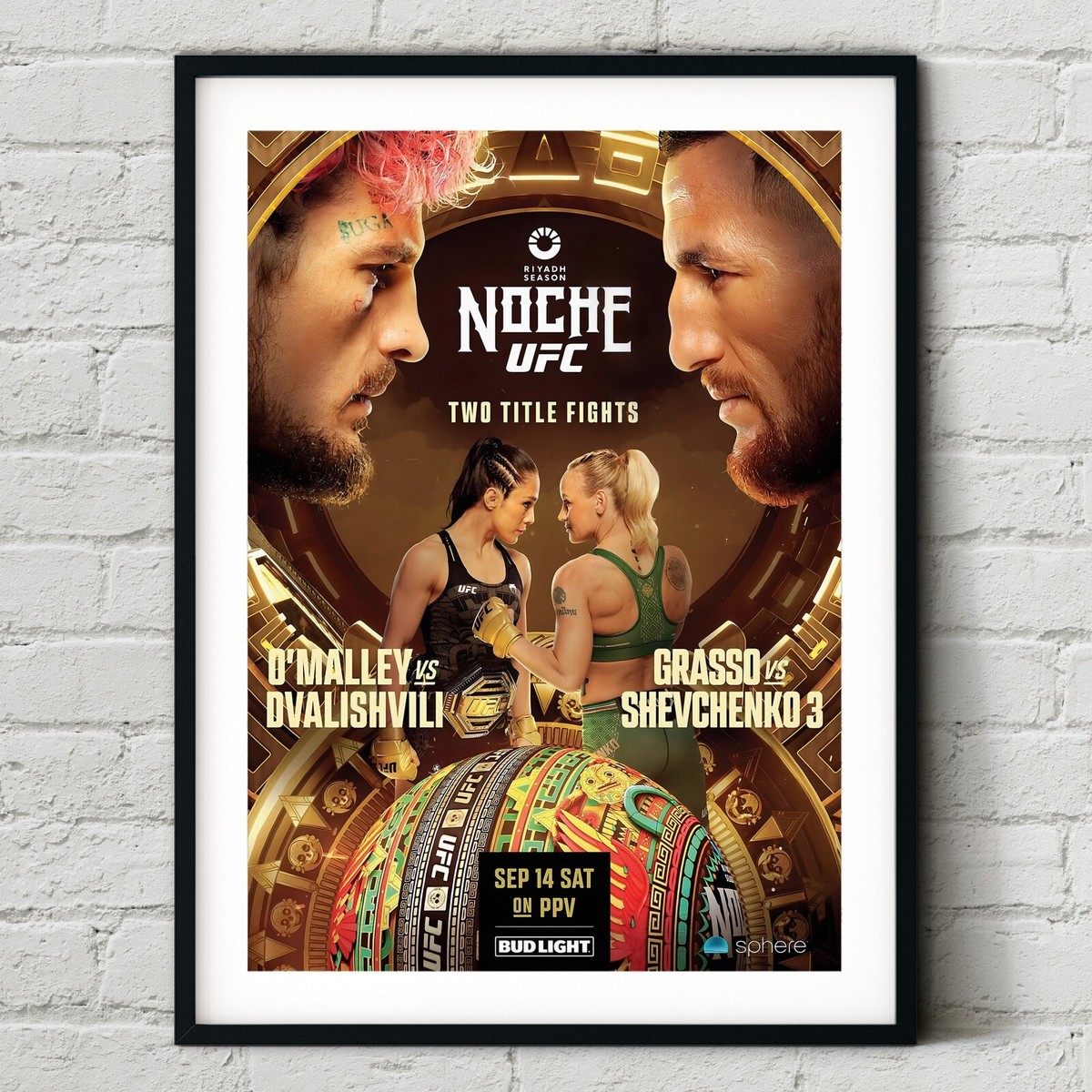 UFC 306 Noche Sean O’Malley vs Merab Dvalishvili Fight Poster Art Print  Boxing