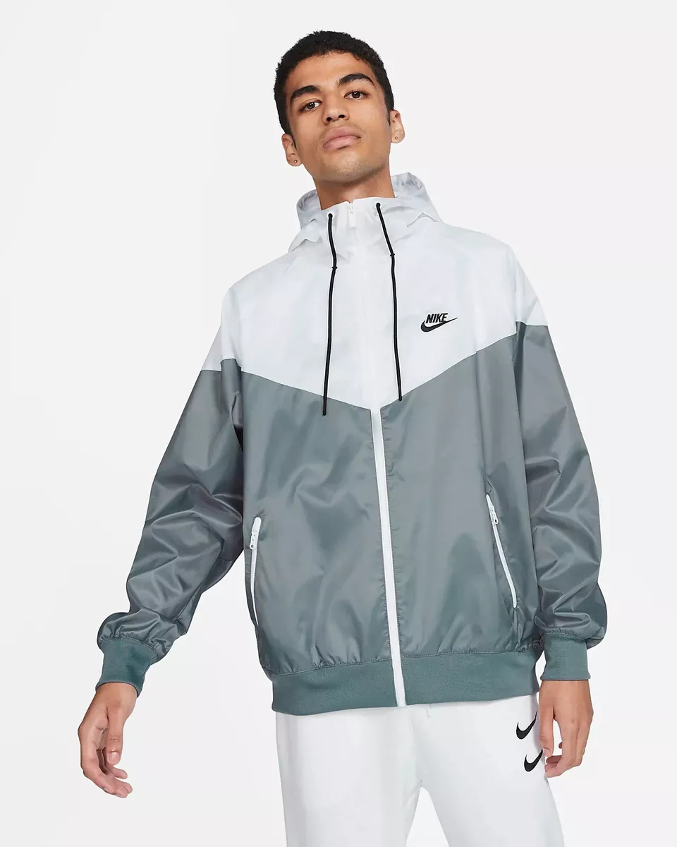 Nike Windrunner Windbreaker Jacket Hoodie Full Zip Gray White