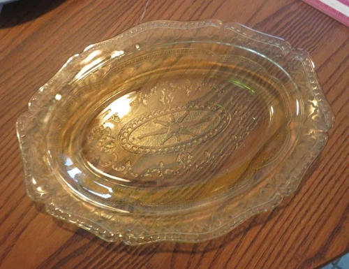 Vintage Federal Glass Patrician Amber 11.5” Oval Platter Yellow Depression Glass