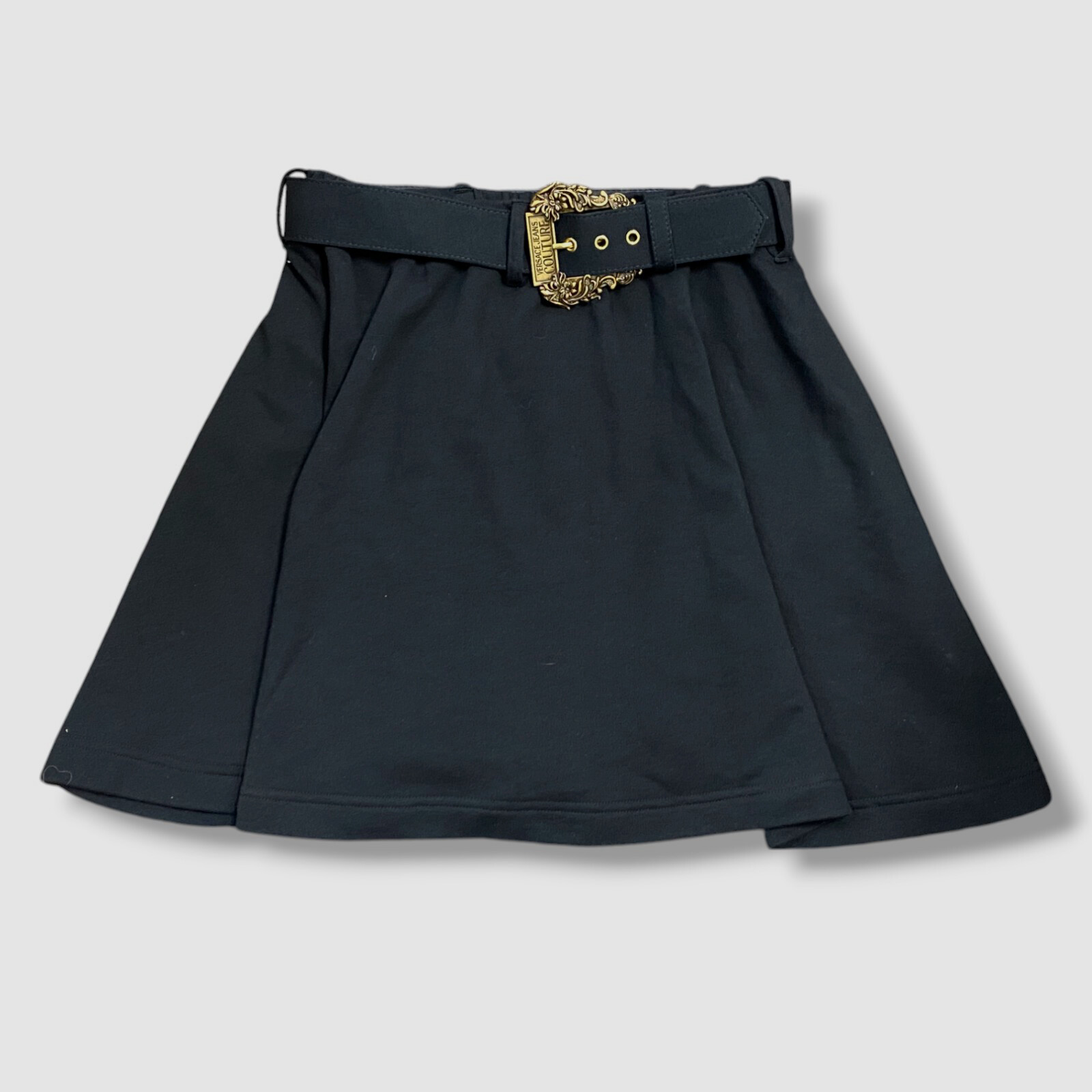 Versace Jeans Couture Women's Black High-Rise Belted A-Line Skirt Size 12