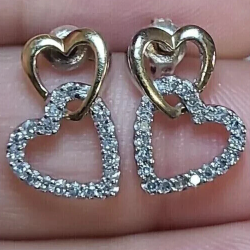 Silver Made 2ct Round Simulated Diamond HeartStud Earrings14k Yellow Gold Plated - Picture 1 of 7