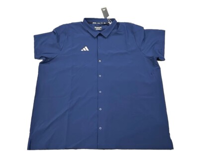 Adidas Navy Blue Football Coach Sideline Button Up Polo AeroReady Men 3XL M TOR