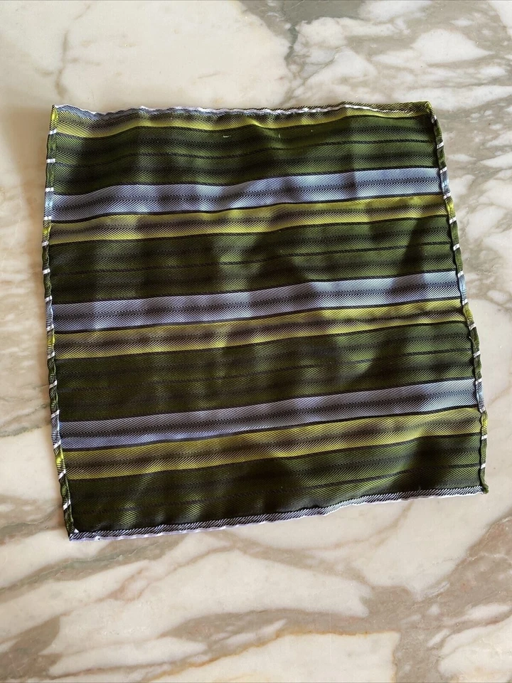 Cuadrado de bolsillo vintage años 70 poliéster verde azul a rayas Foto 4 de 4