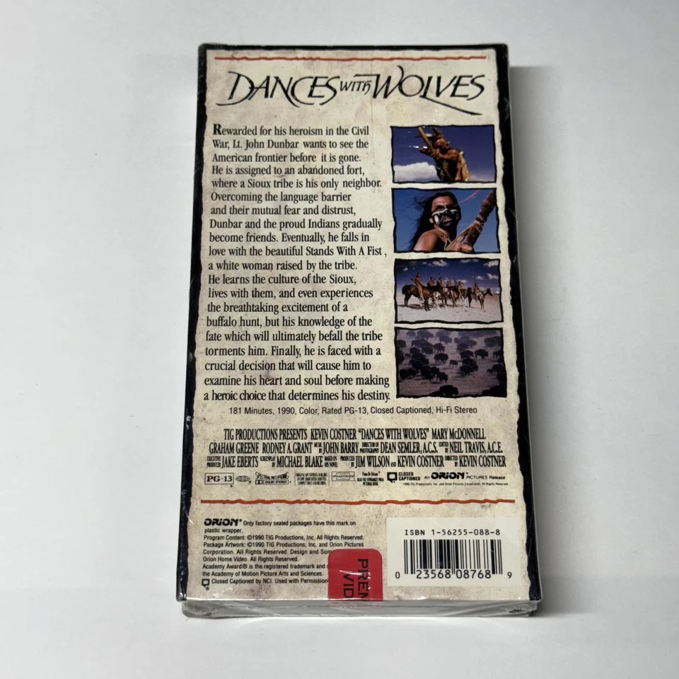 RARE 1990 Dances With Wolves VHS Factory Sealed Orion Watermarks 1st Print DS - Image 3 of 4