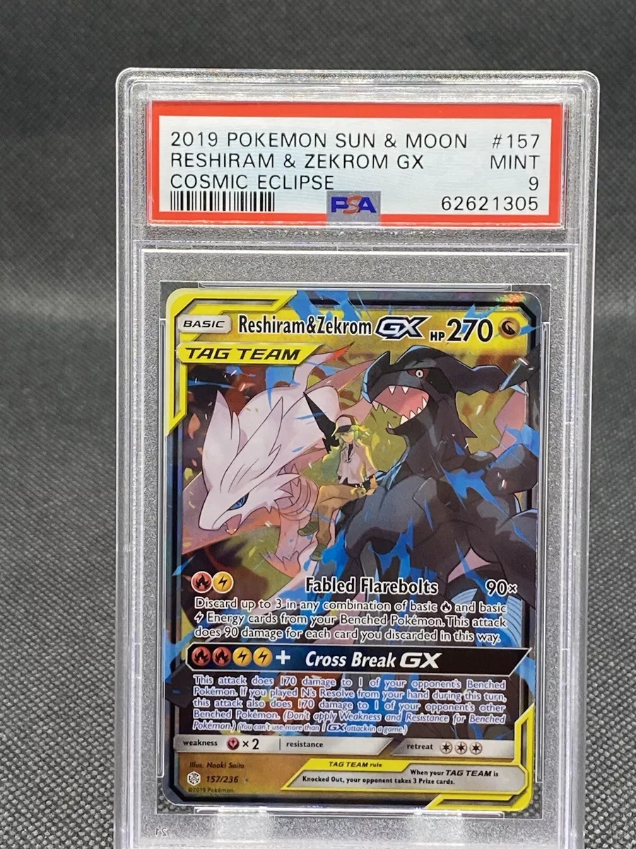 PSA 9 Pokemon Cosmic Eclipse RESHIRAM & ZEKROM GX #157