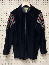 Vtg Bob Mackie Small Wearable Art Jacket Embroidered Gems Velvet Full Zip Black