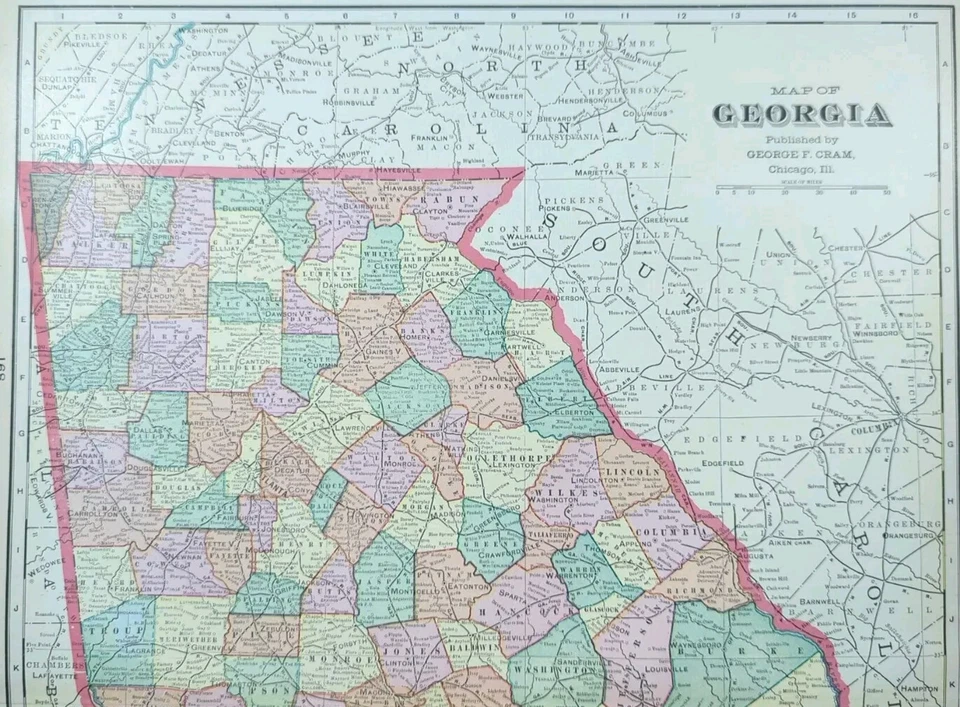 Vintage 1907 GEORGIA Map 14"x22" ~ Old Antique Original FULTON COUNTY ATLANTA GA - Image 3 of 4