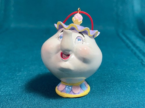 Vtg Disney Beauty And Beast Mrs. Potts Christmas Ornament 1 3/4” w/ Holly Leaves - Picture 2 of 20