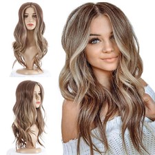 22" Women Natural Soft Silky Wig Medium Long Curly Hair Heat Resistant Synthetic