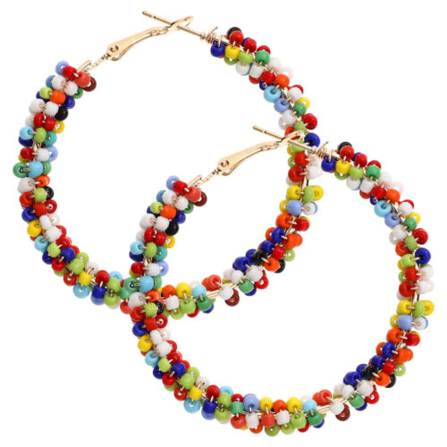 Fashion Women Drop Earrings Round Ear Drop Colorful Beaded Earrings