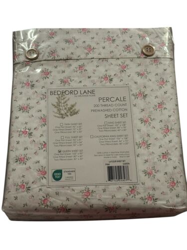 BEDFORD LANE MELANGE HOME PERCALE Pink Floral QUEEN Sheets NEW Farmhouse Cottage - Picture 6 of 6