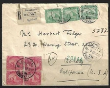 EGYPT 1909 US ALEXANDRIA REGISTERED COVER TO BERKLEY CAL ATTRACTIVE COVER