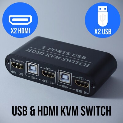 4K KVM Switch HDMI 2 Port Box, USB HDMI Switches für 2 Computer ein Monitor