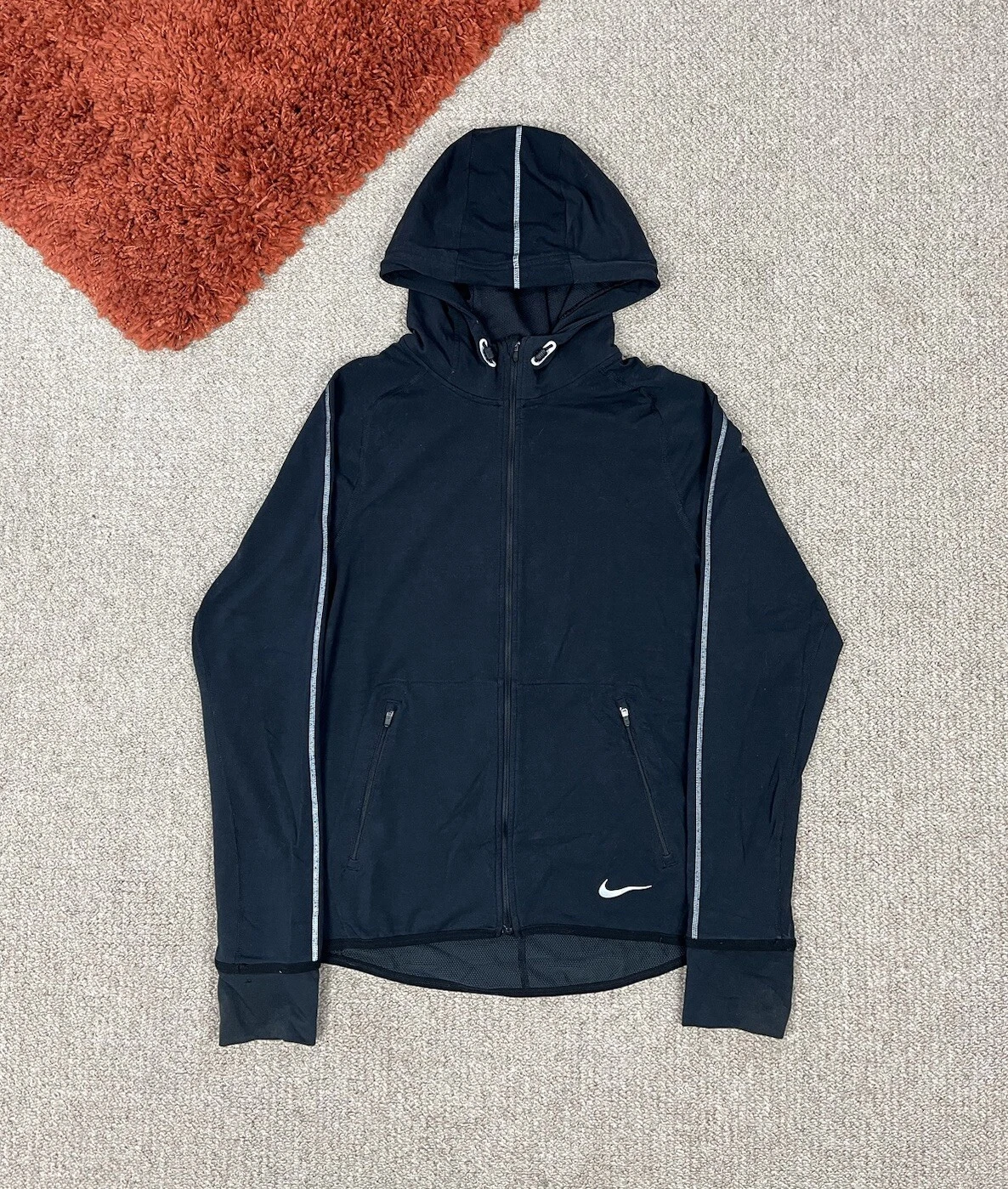 Nike Running Hoodie Size Small Mens Black Full Zip Dri Fit Reflective Gym Run