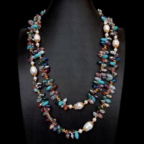 Collar de cristal perforado en la parte superior multicolor con perlas de arroz de agua dulce cultivadas naturales - Imagen 12 de 13