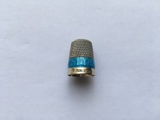 VINTAGE PRETTY SILVER&TORQUOISE GUILLOCHE ENAMEL THIMBLE