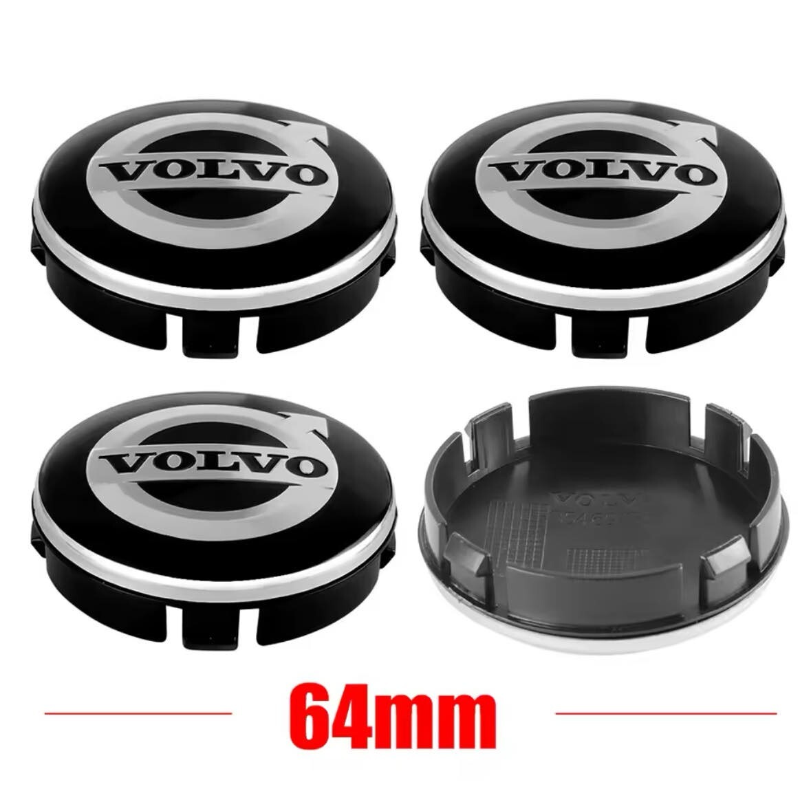 Set 4 Tappi Coprimozzo 64 mm per VOLVO C30 S40 V50 C70 S60 V70 Cerchi in Lega
