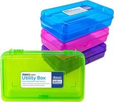 BAZIC Plastic Pencil Case Utility Storage Box, Bright 4-Pack, Color
