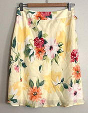 Talbots Silk Floral Skirt Size Petite 8 A-line Lined Yellow Red Orange NEW
