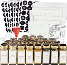 24 Piece Spice Jar Set with Labels and Metal Rack Glass Spice Jars