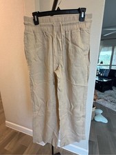 Quince 100% European Linen  Driftwood  Beige Wide-Leg Drawstring Pants M