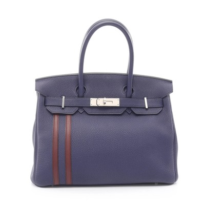 HERMES Birkin 30 Officer Blue Ankle Bordeaux Handbag Togo Swift Navy Dark #RC006