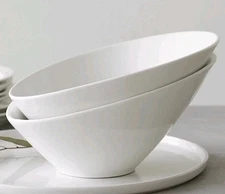 DOWAN S/2 White Slanted Bowls 9.5" Angled Serving Bowls for Salad, Pasta, Fruit
