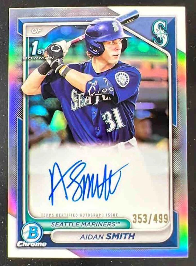 2024 Bowman Chrome Autographs Refractor #CPA-ASM Aidan Smith RC Auto /499