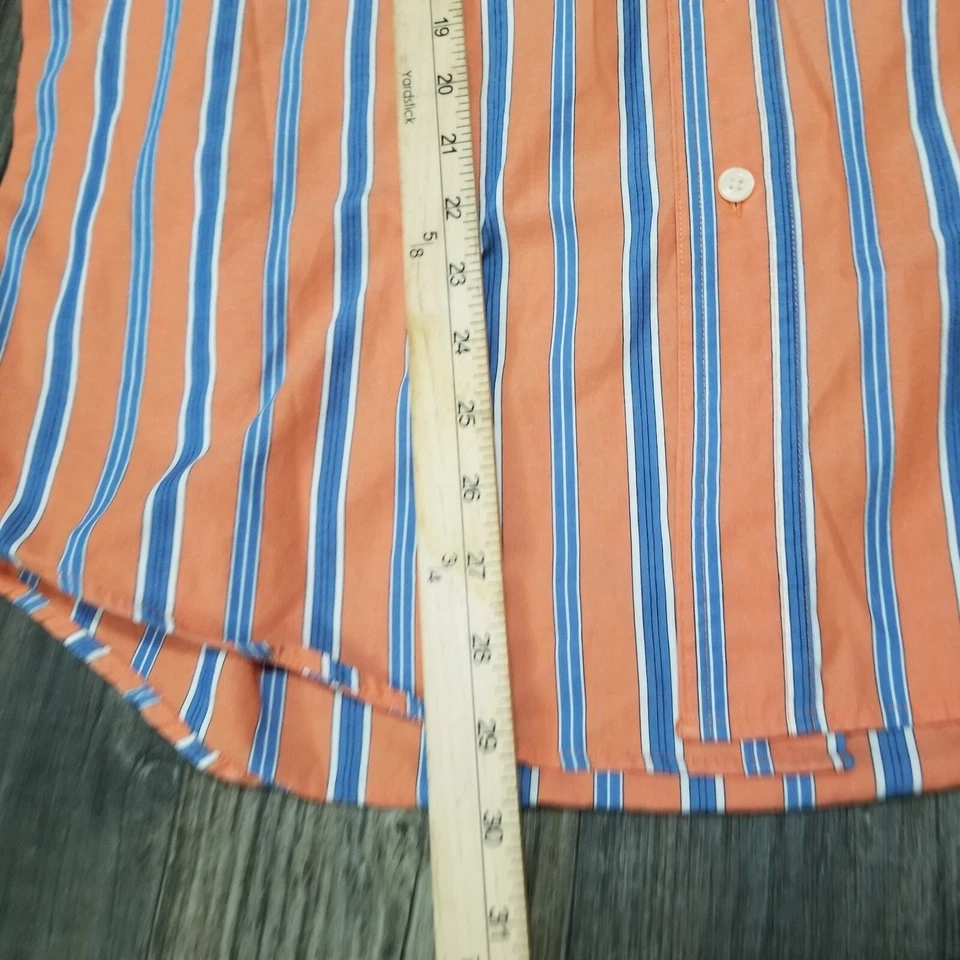 Chaps Button Down Shirt Mens Large Long Sleeve Easy Care Orange/Blue Striped - Image 3 of 4