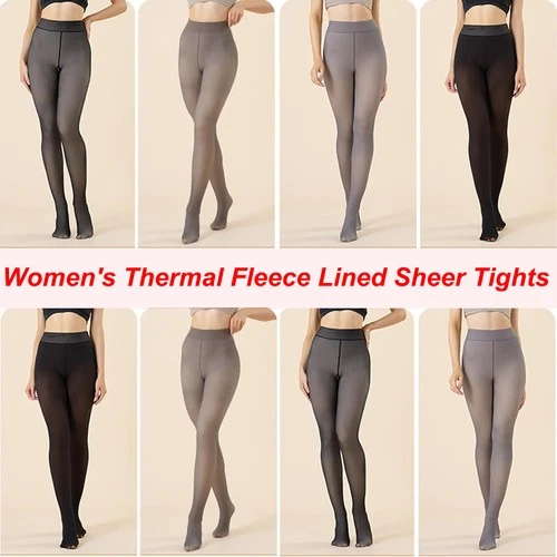 Women's Thermal Fleece Lined Tights Warm Fake Translucent Pantyhose Stockings