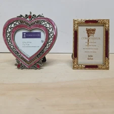 Mini Picture Frames 2.5x2.5 & 2x3  Connoisseur Heart Rectangle Rhinestones Gold