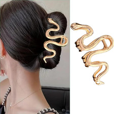 Large Snake Metal Hair Claw Clips - 4.3 Inch Non-Slip Threaded Gold Barrettes fo