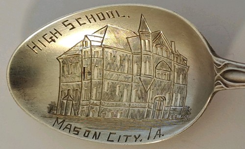 Cuchara de recuerdo de plata esterlina MASON CITY IOWA Paye Baker ART NOUVEAU lirio de estanque - Imagen 5 de 8