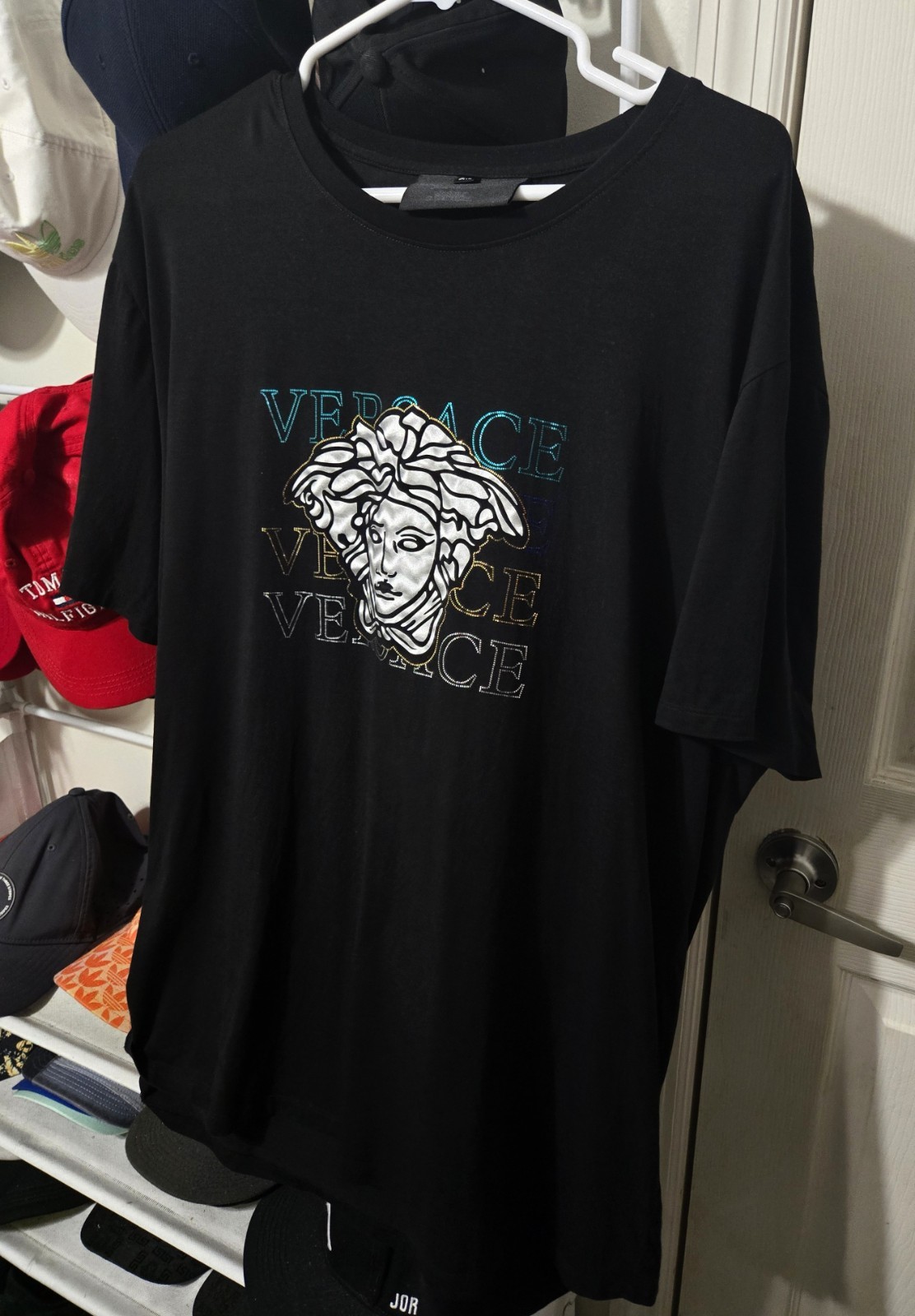 Versace t-shirt with bright green, gold, and gray lettering, size XXL, AAArepli thumbnail 6
