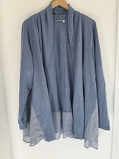 Logo Lounge Lori Goldstein Mixed Media Open Front Blue Cardigan Sweater 2X