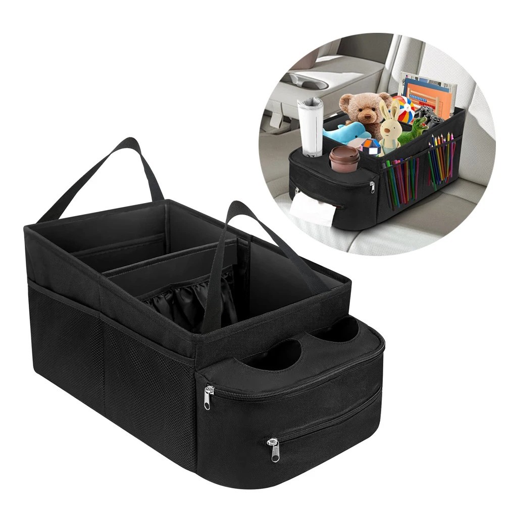 Car Seat Organizer with Multi-Pocket Storage and Cup Holders for Travel