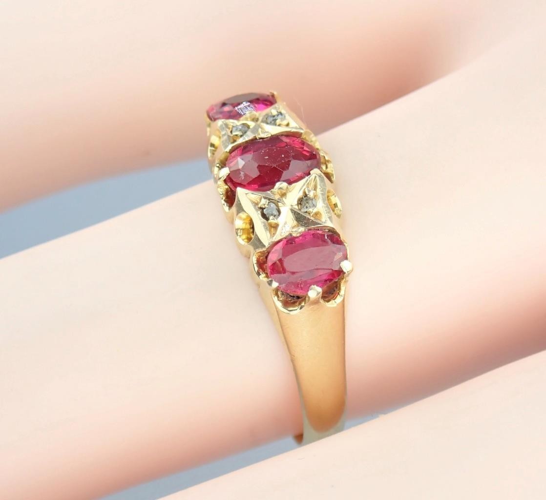 Pretty Antique Art Deco Solid 18K Gold Ruby Diamo… - image 8