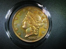 TONED 1861 TWENTY DOLLAR $20.00 CONFEDERATE STATES RESTRIKE CIVIL WAR TOKEN COIN