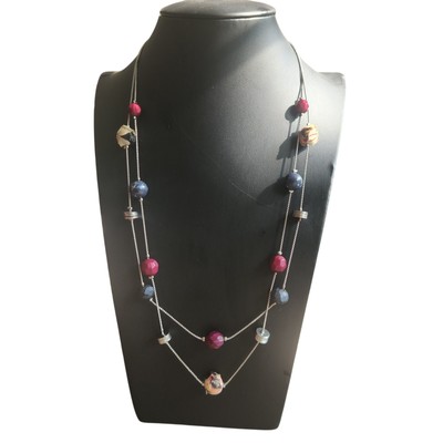 LOFT Pastel Beaded Boho Double Strand Necklace 20''