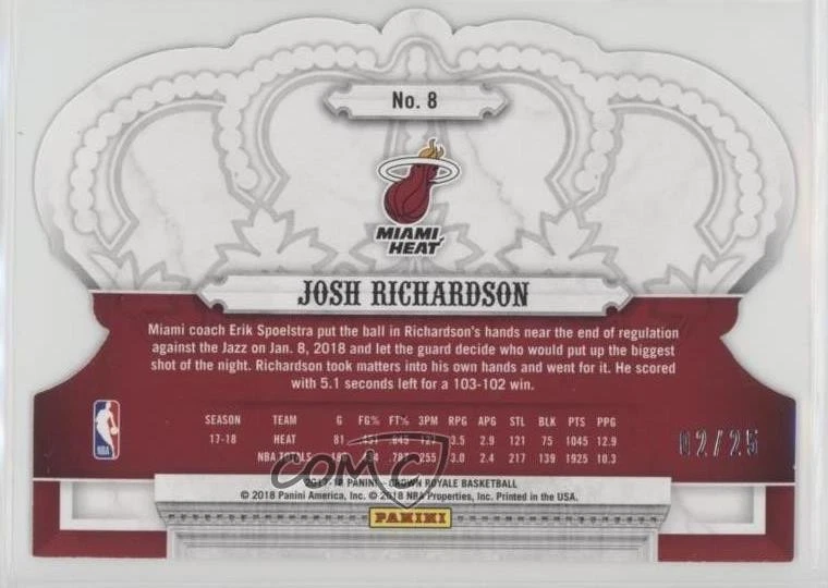 2017-18 Panini Crown Royale Purple Crystal /25 Josh Richardson #8 - Image 2 of 2