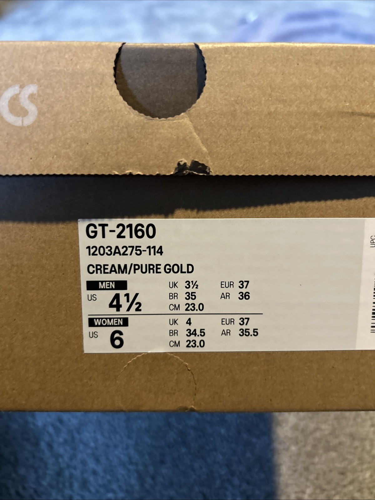 Asics GT-2160 Kid’s Boy’s Running Shoes. White Cream Good. Size 4.5 thumbnail 5