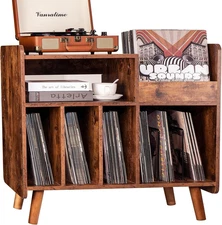 Record Player Stand, Large Record Player Table Cabinet with Open Vinyl Storage a
