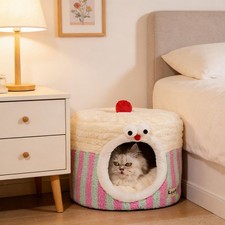 Cat Bed Semi Enclosed Pet Bed Calming with Removable Washable Cushioned Pillow