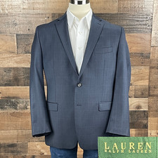 Ralph Lauren Sport Coat Mens 42R Navy Blue Windowpane Wool Suit Jacket Blazer