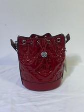 Tory Burch Mini T Monogram Puffy Patent Leather Bucket Bag Red